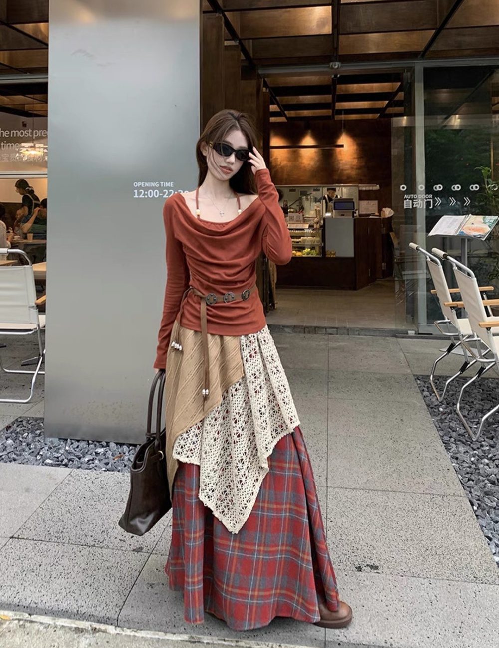 Long sleeve skirt halter T-shirt 2pcs set for women
