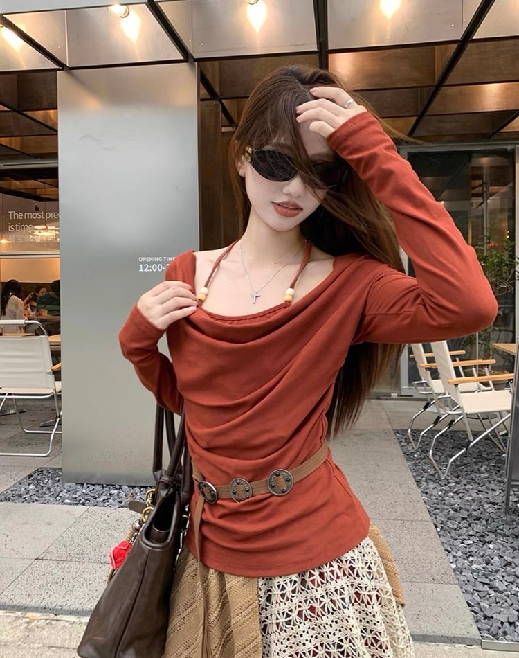 Long sleeve skirt halter T-shirt 2pcs set for women