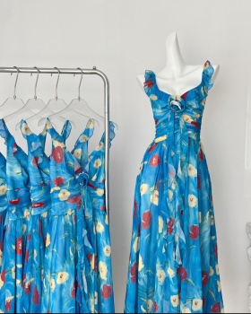 Pinched waist V-neck long dress paris dress for women