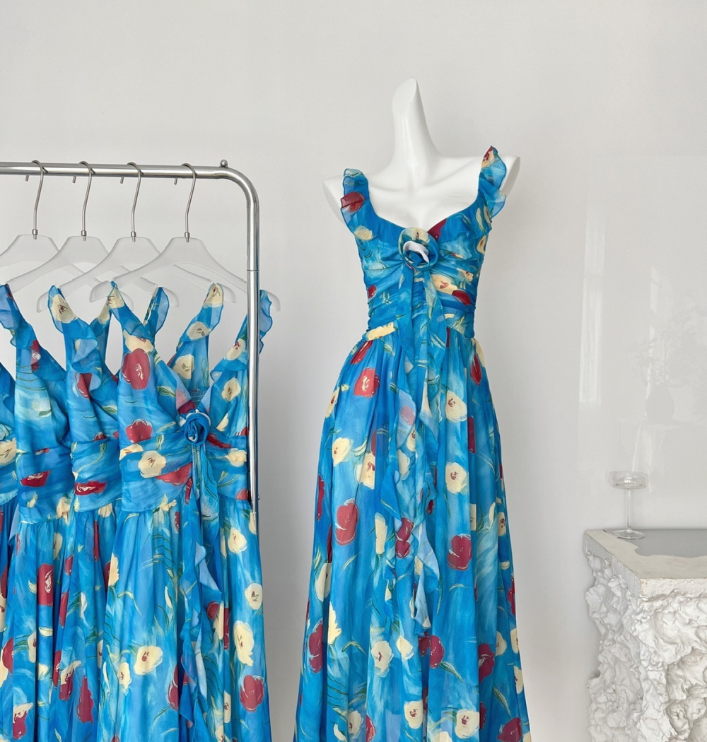 Pinched waist V-neck long dress paris dress for women