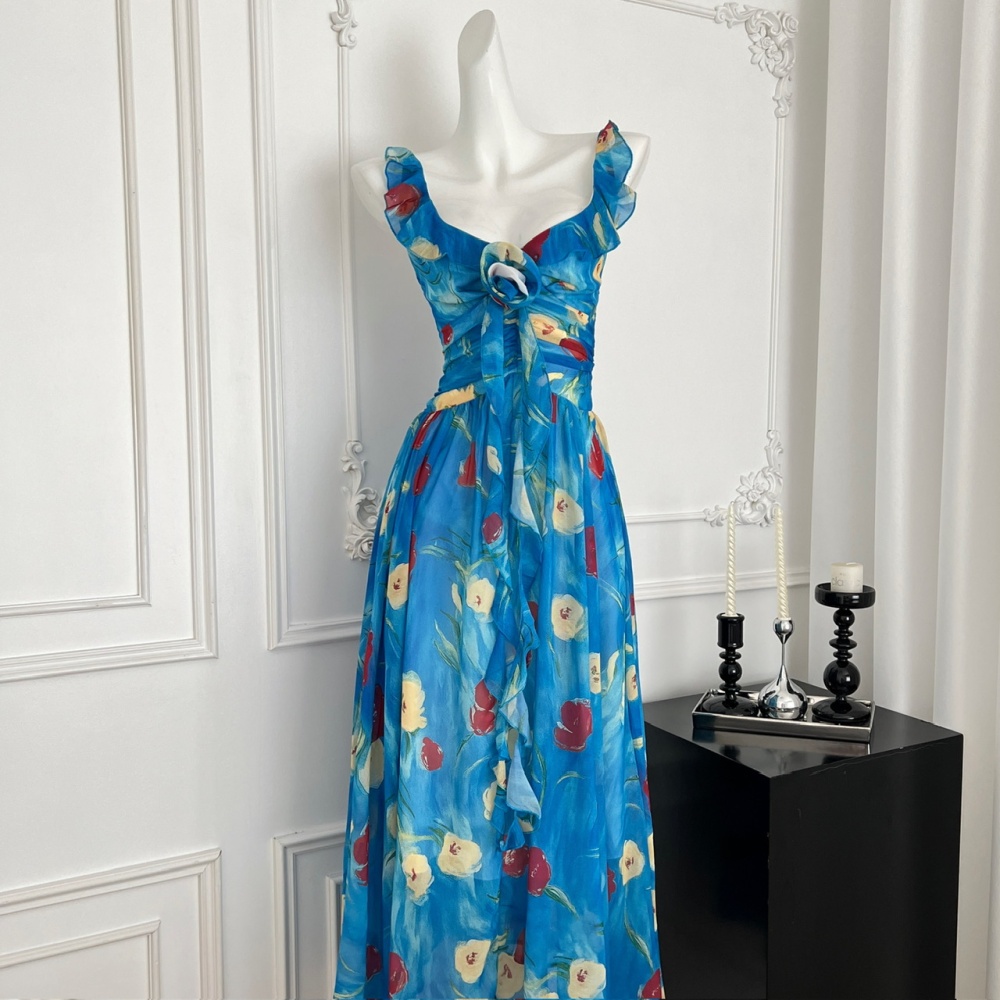Pinched waist V-neck long dress paris dress for women