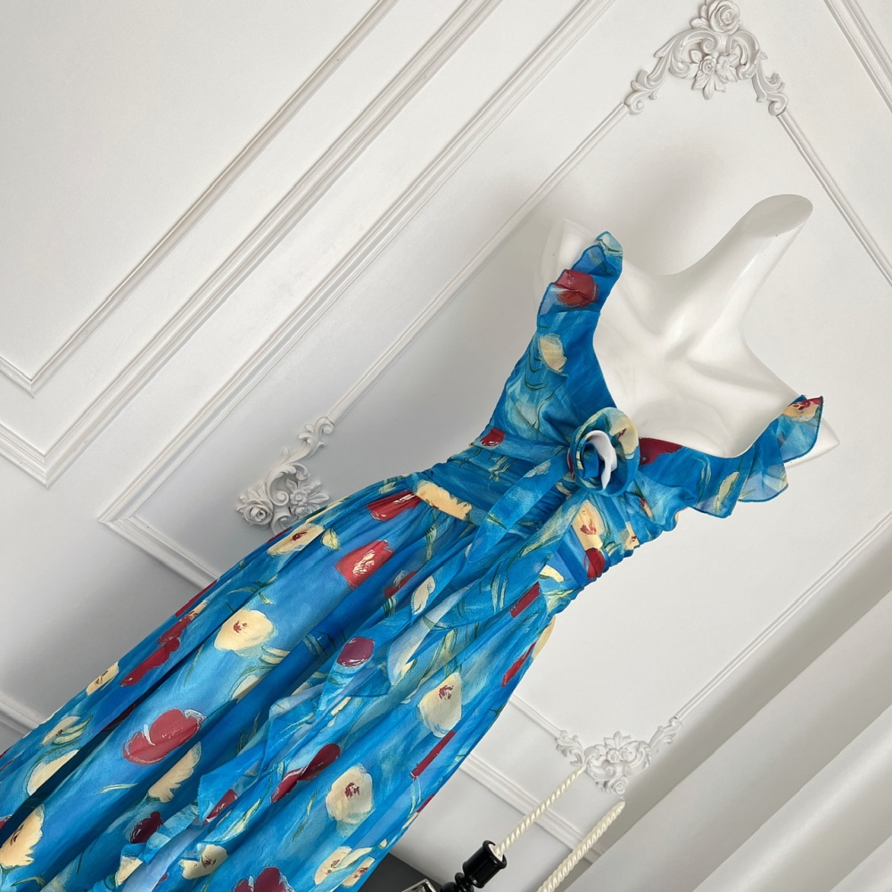 Pinched waist V-neck long dress paris dress for women