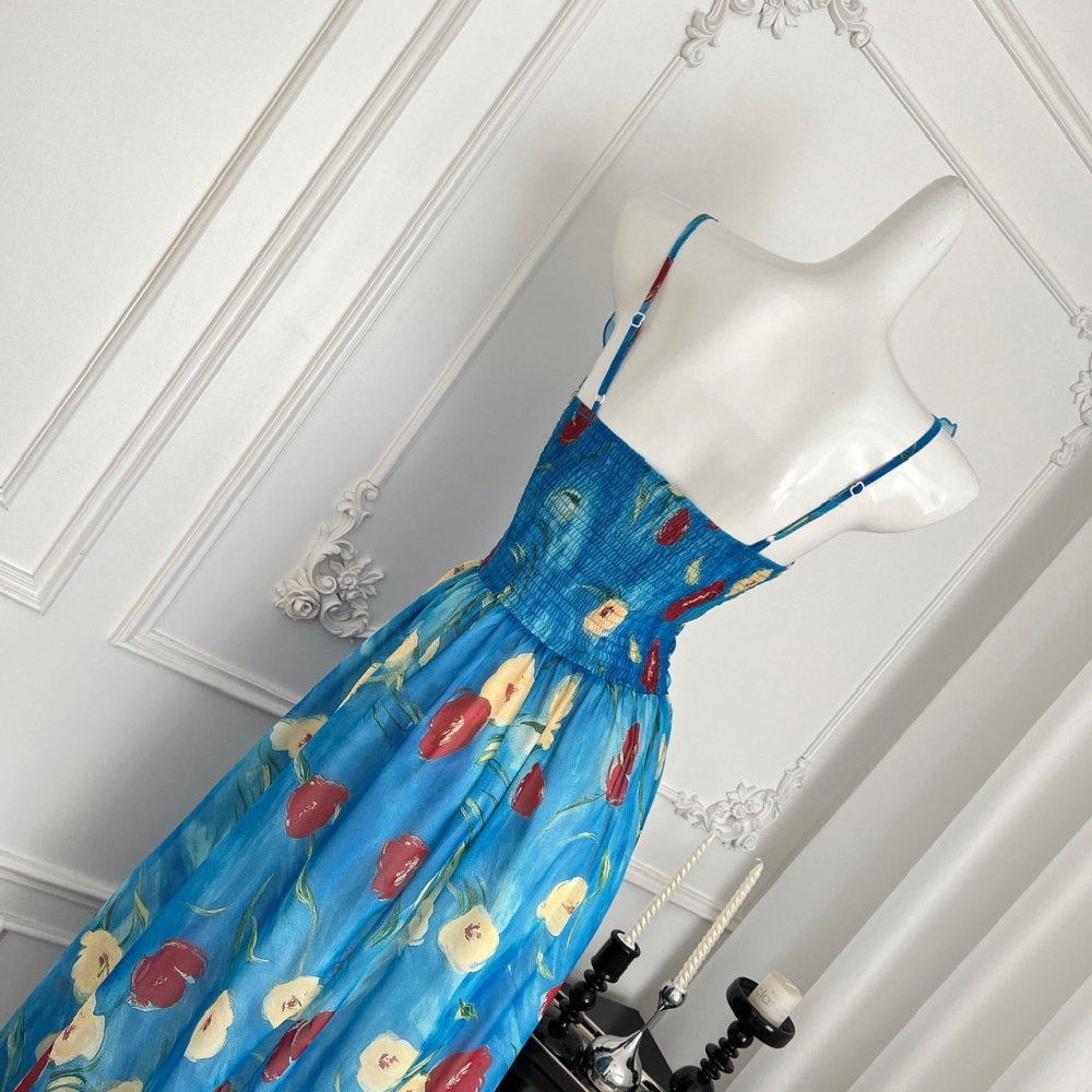Pinched waist V-neck long dress paris dress for women