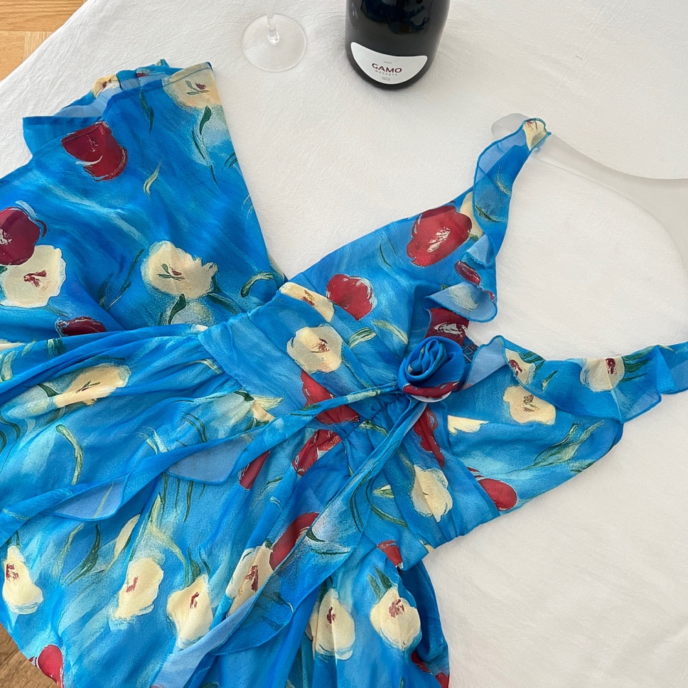Pinched waist V-neck long dress paris dress for women