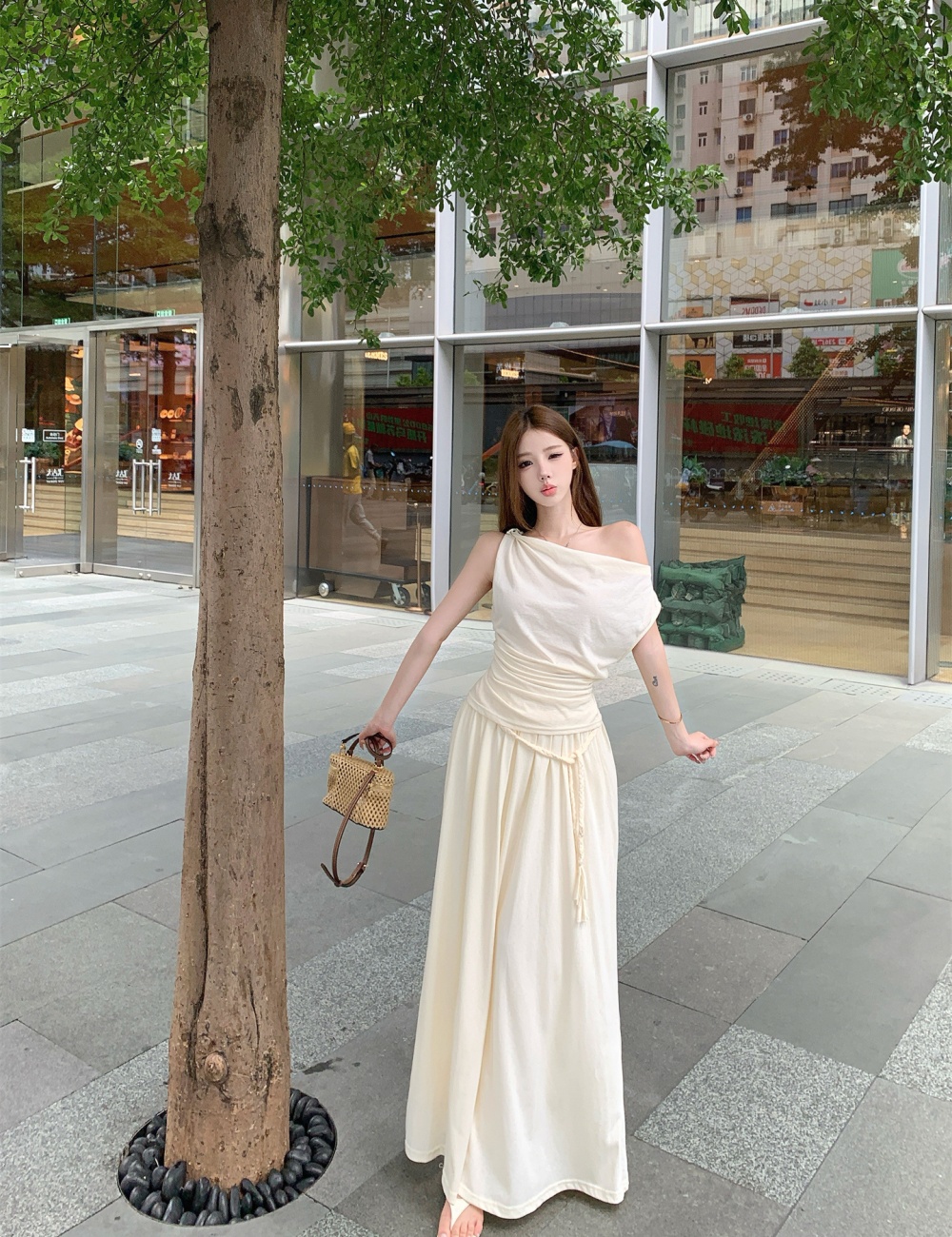 France style summer skirt fold tops 2pcs set for women