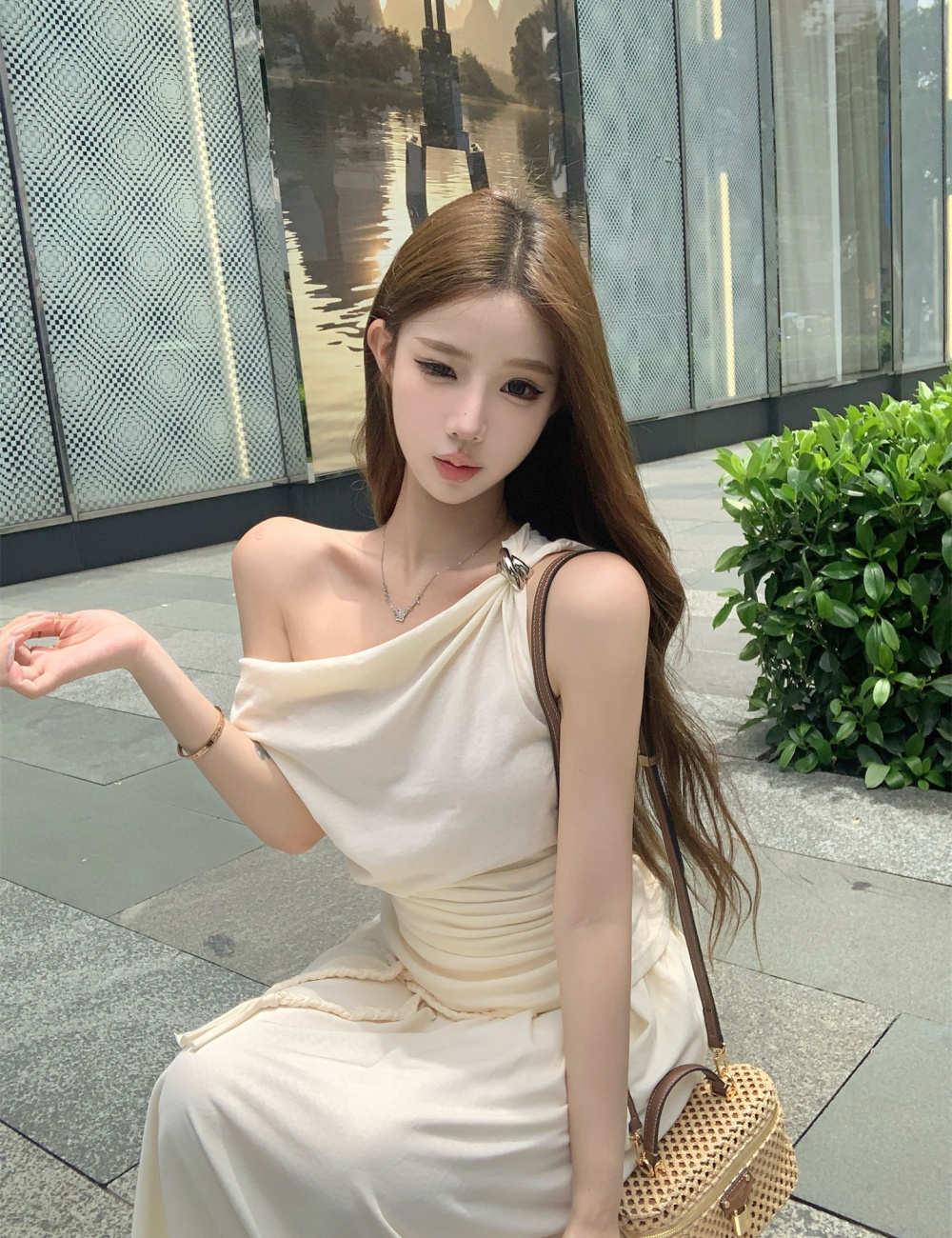 France style summer skirt fold tops 2pcs set for women