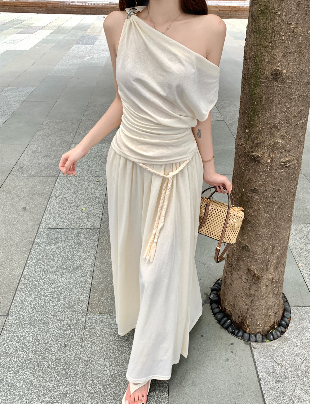 France style summer skirt fold tops 2pcs set for women