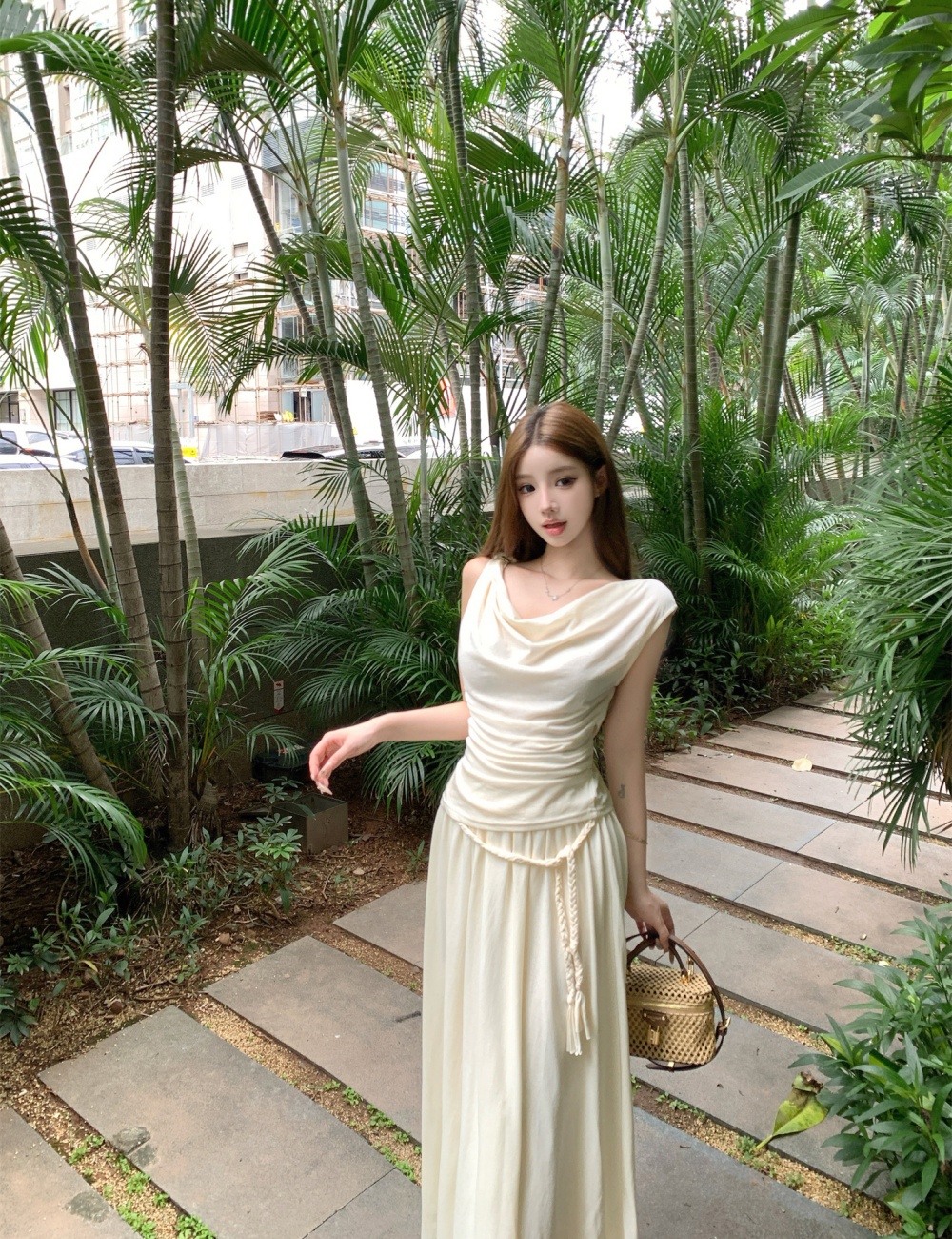 France style summer skirt fold tops 2pcs set for women