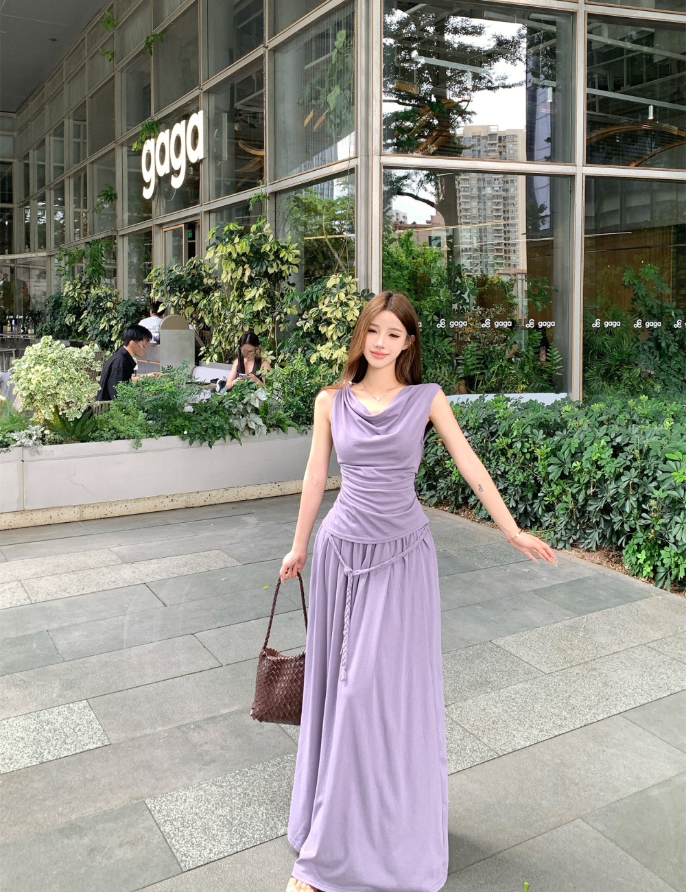France style summer skirt fold tops 2pcs set for women