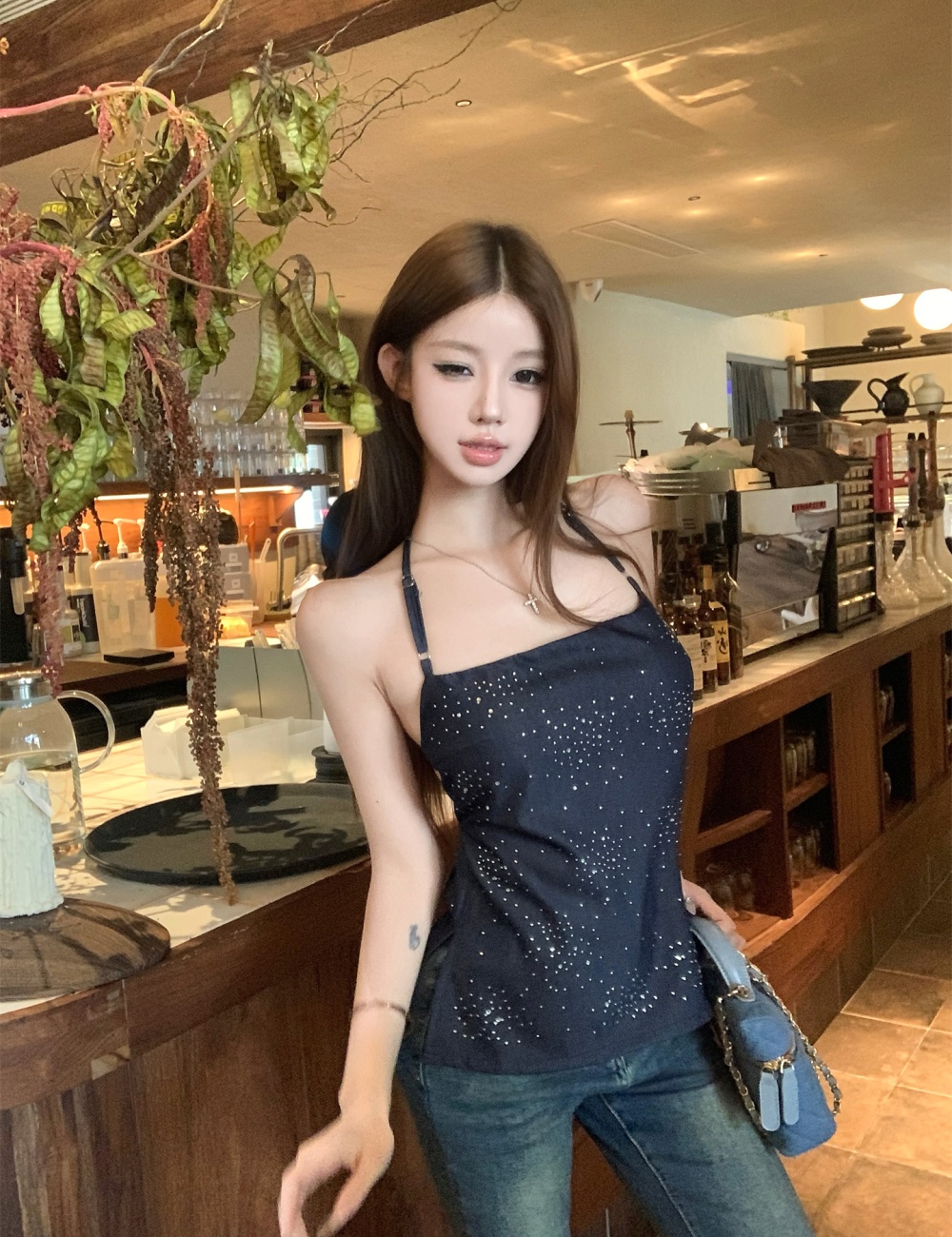 Sling halter spicegirl vest rhinestone enticement sexy tops
