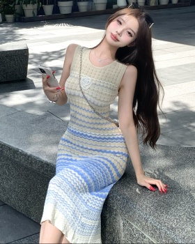 Long summer temperament dress knitted sleeveless vest