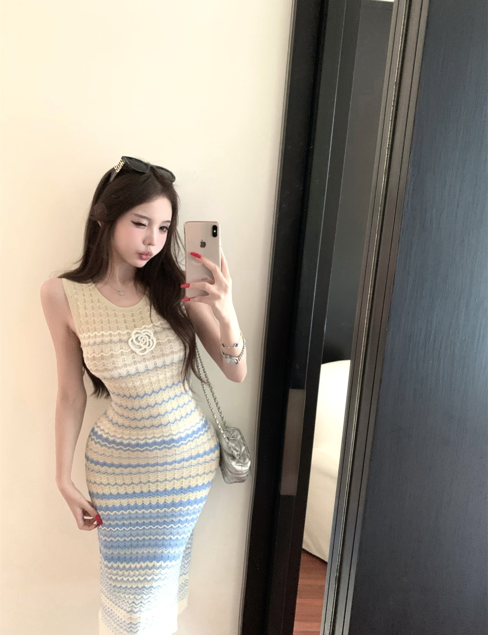 Long summer temperament dress knitted sleeveless vest