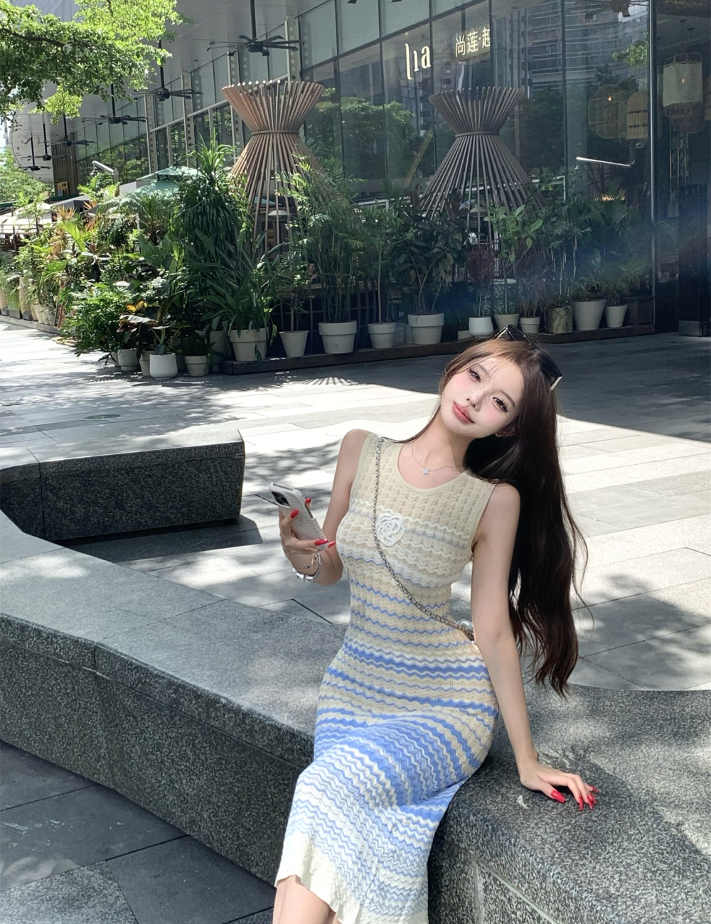 Long summer temperament dress knitted sleeveless vest