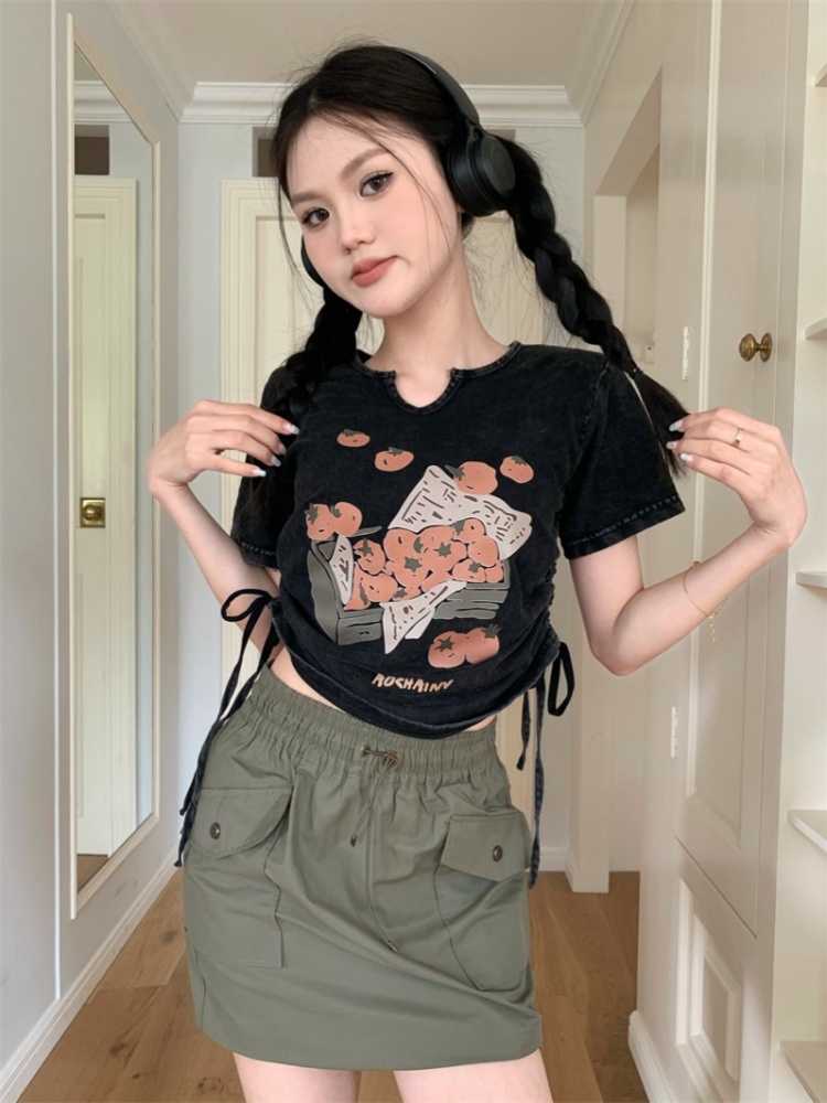 Washed retro American style T-shirt