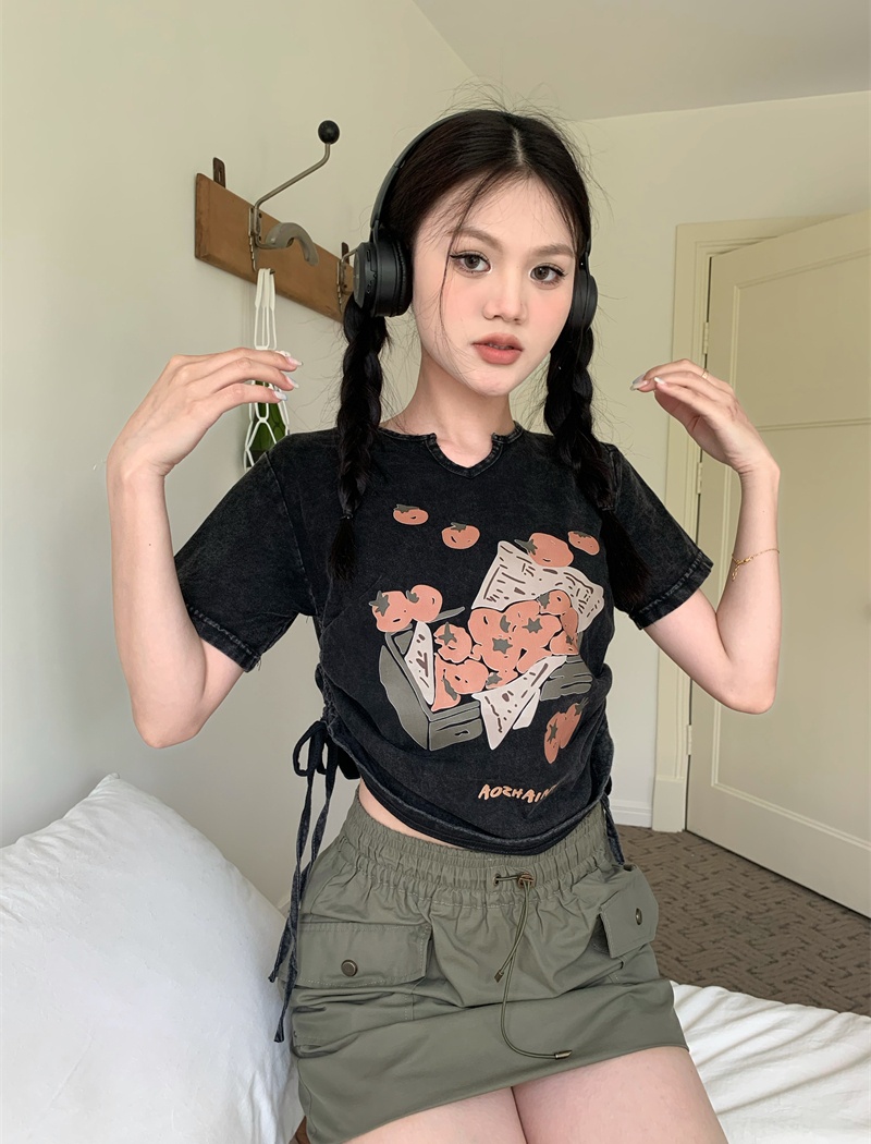 Washed retro American style T-shirt