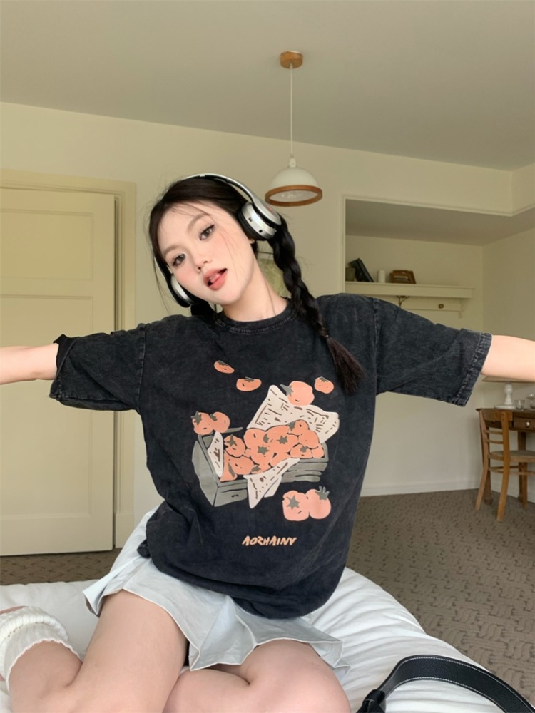 Washed American style retro T-shirt