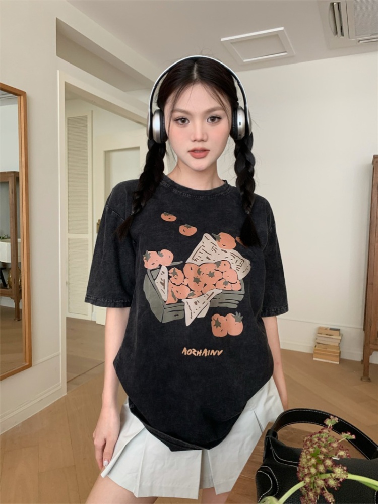 Washed American style retro T-shirt