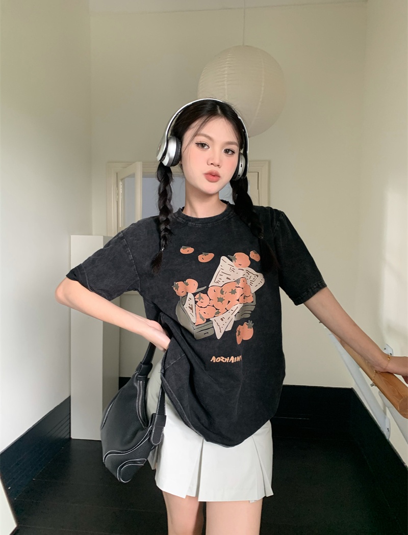 Washed American style retro T-shirt