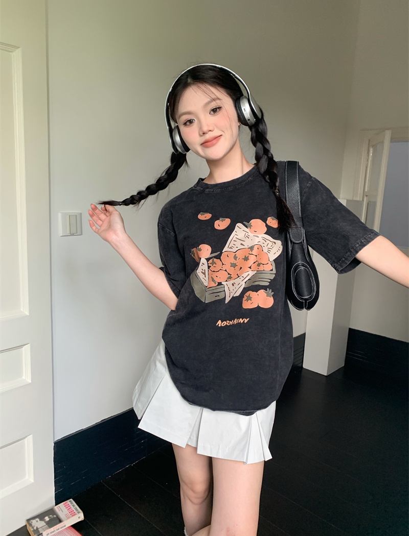 Washed American style retro T-shirt