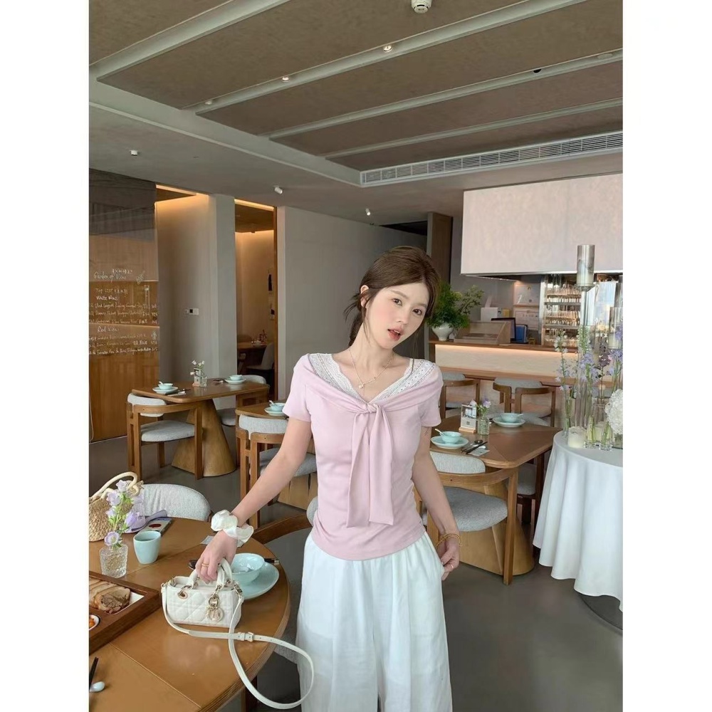 Lace mixed colors tops niche T-shirt for women