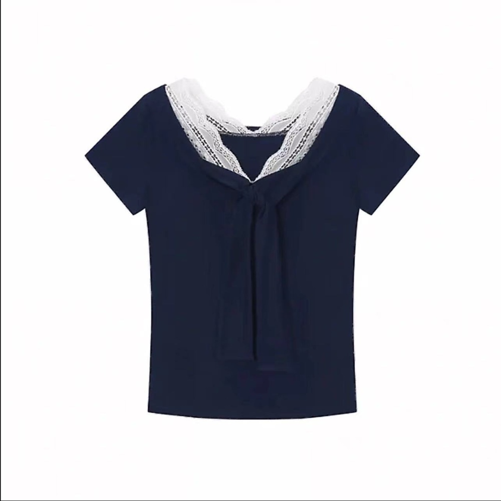 Lace mixed colors tops niche T-shirt for women