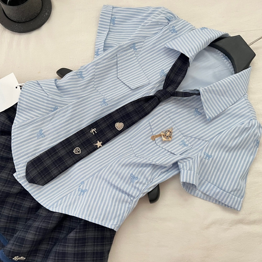 Slim college style summer short skirt spicegirl stripe tops