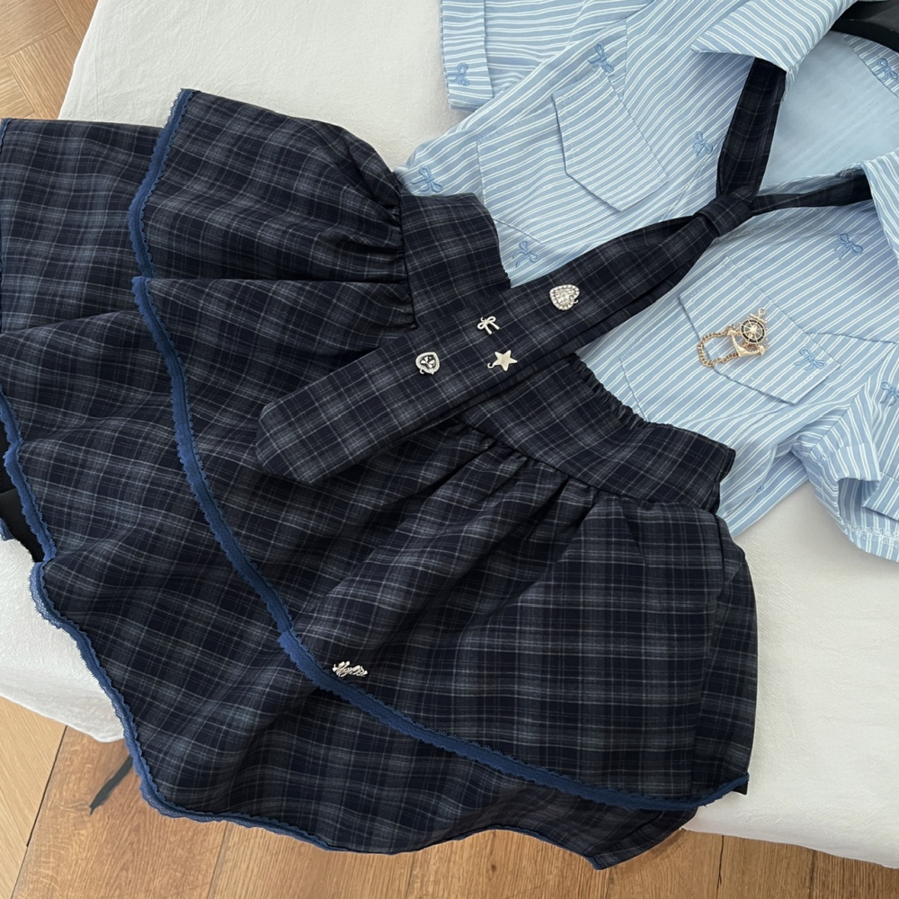Slim college style summer short skirt spicegirl stripe tops