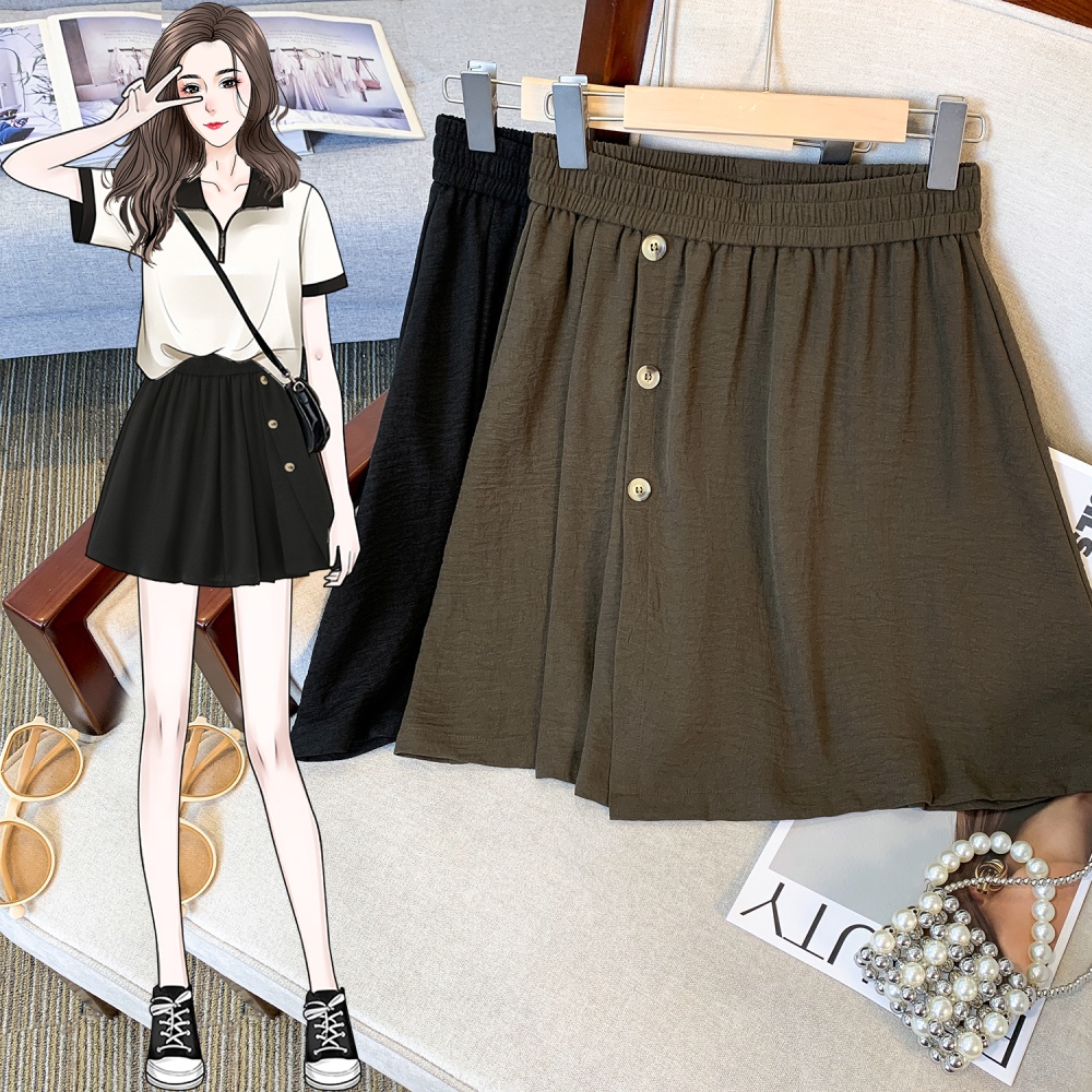 Five tenths wide leg ice silk short slim summer culottes