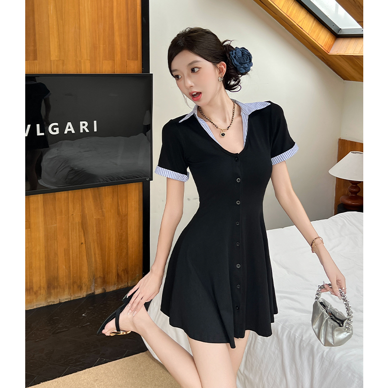 Enticement summer T-back V-neck Pseudo-two shirt