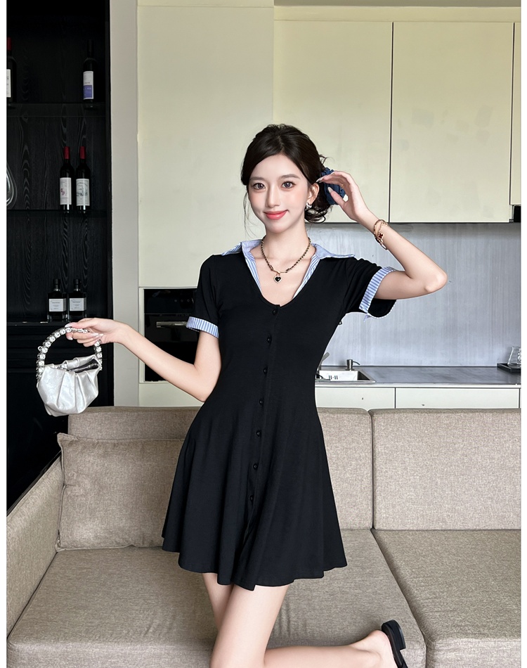 Enticement summer T-back V-neck Pseudo-two shirt