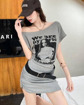 American style T-back oblique collar T-shirt for women