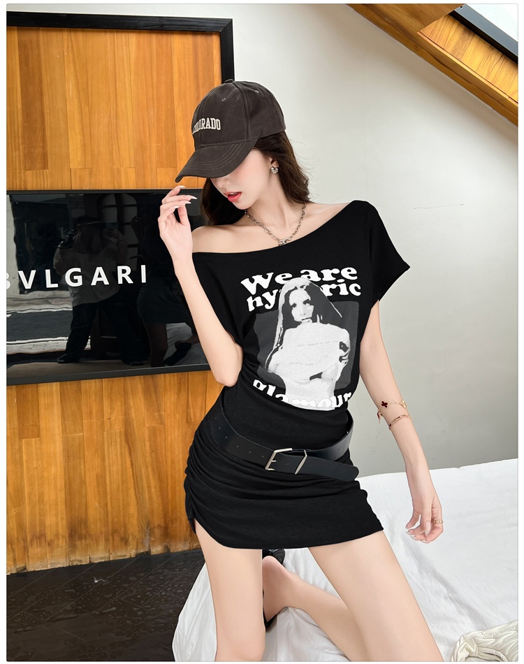American style T-back oblique collar T-shirt for women