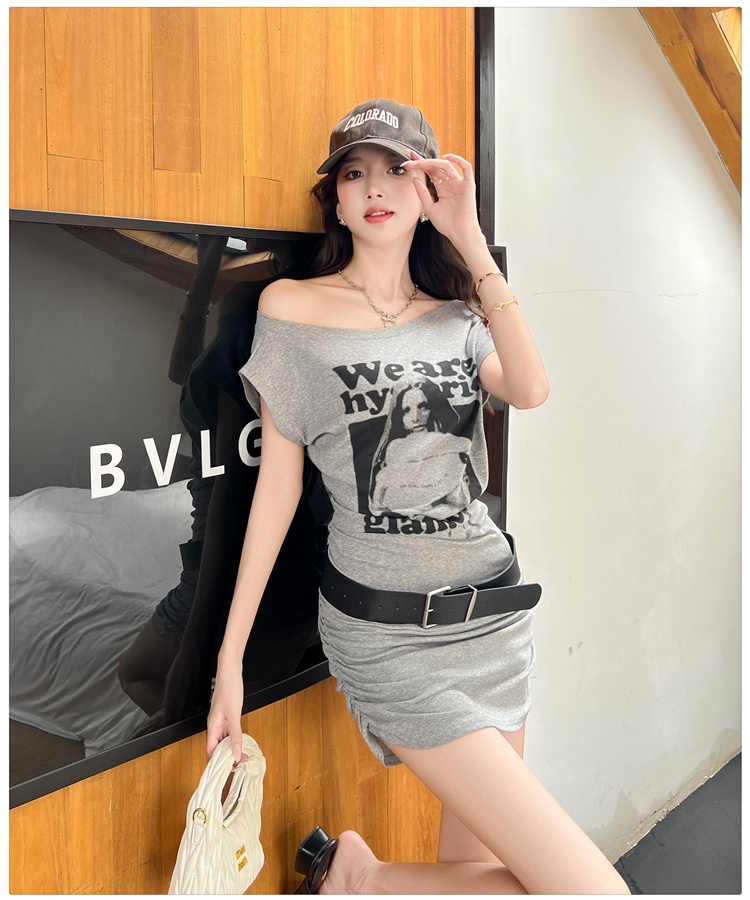 American style T-back oblique collar T-shirt for women