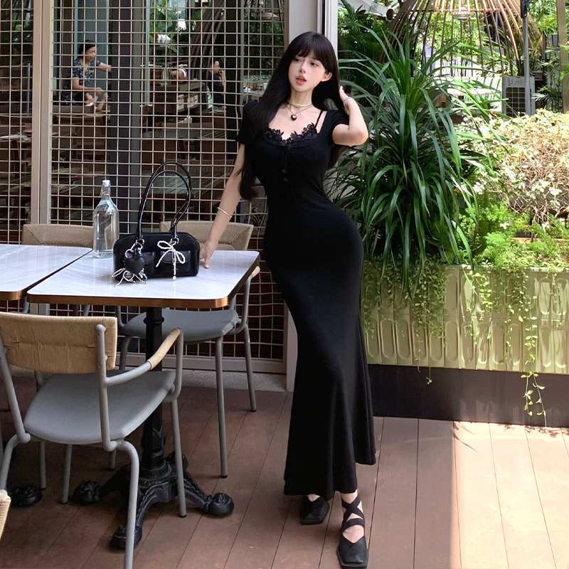 Mermaid France style dress U-neck long dress for women