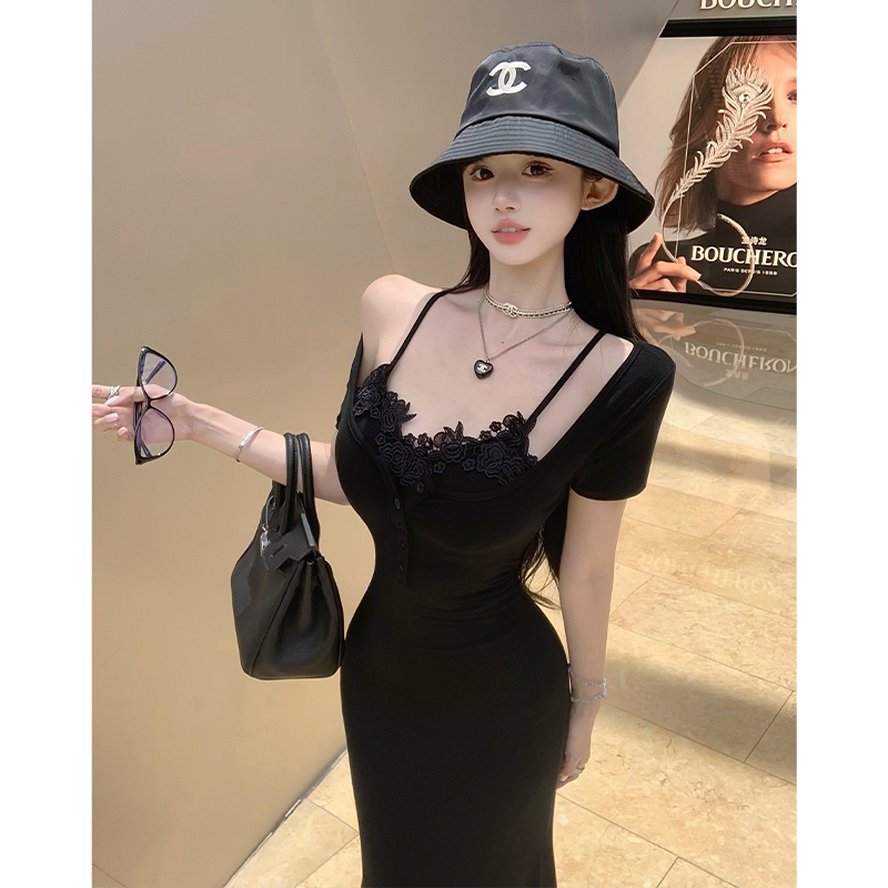 Mermaid France style dress U-neck long dress for women