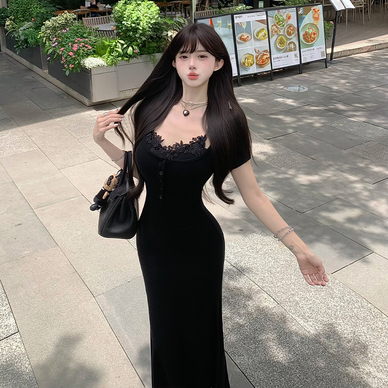 Mermaid France style dress U-neck long dress for women
