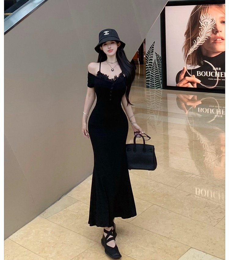 Mermaid France style dress U-neck long dress for women