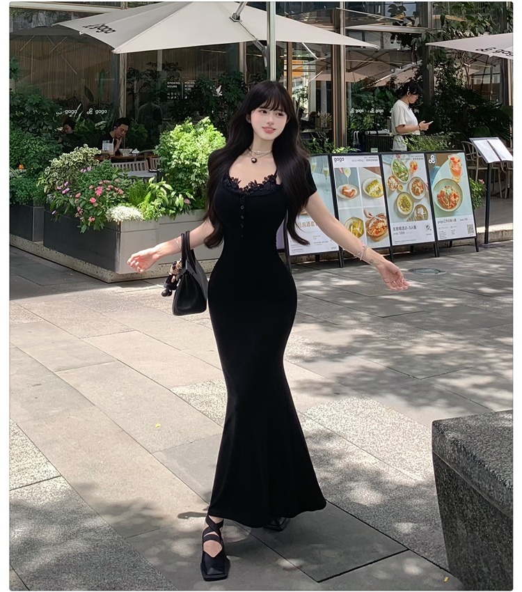 Mermaid France style dress U-neck long dress for women