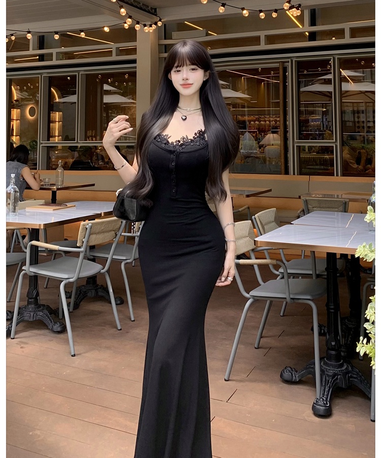 Mermaid France style dress U-neck long dress for women