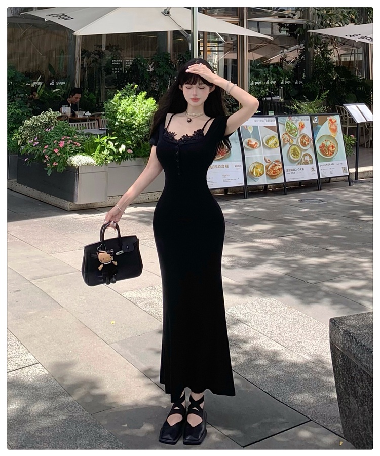 Mermaid France style dress U-neck long dress for women