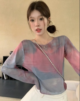 Slim thin short tops American style retro tie dye T-shirt