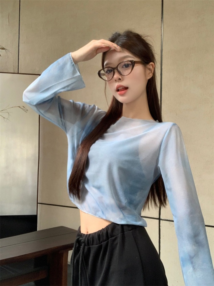 Slim thin short tops American style retro tie dye T-shirt