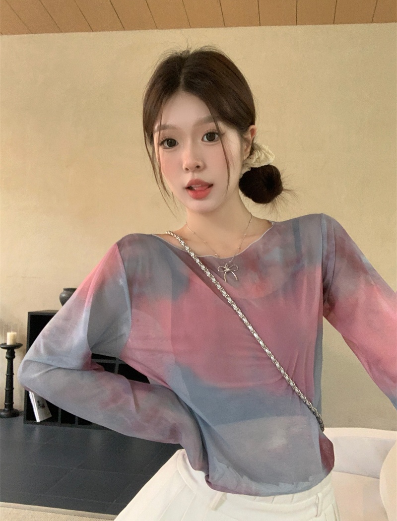 Slim thin short tops American style retro tie dye T-shirt