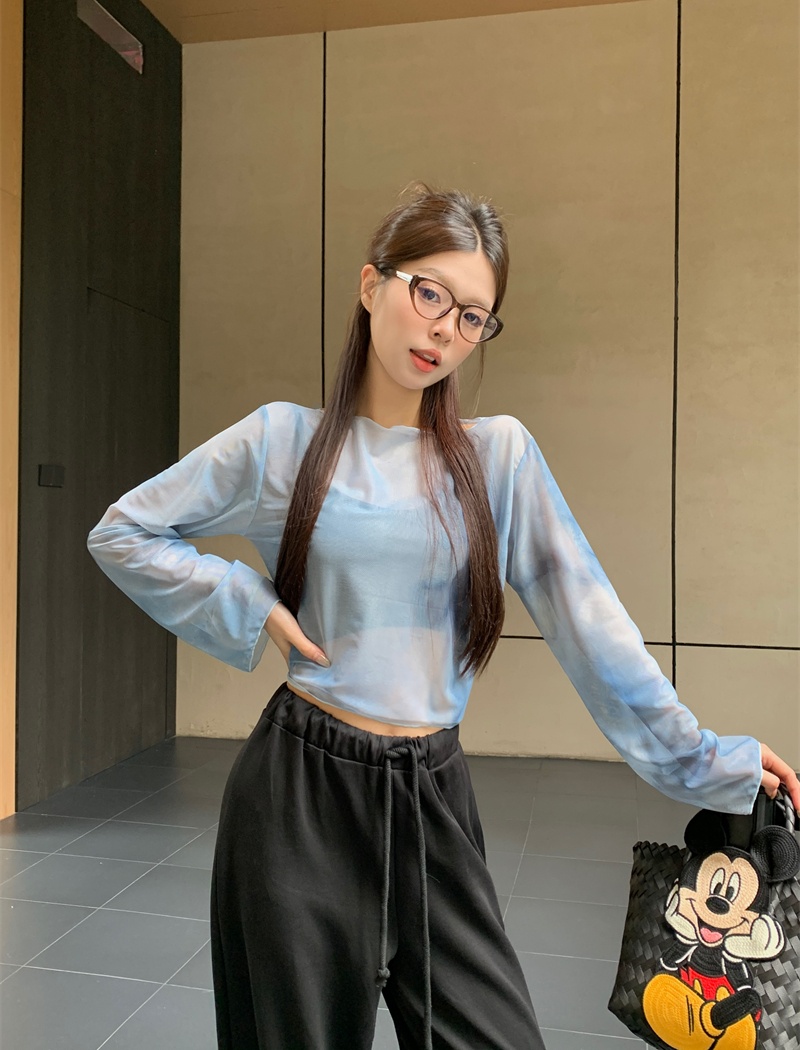 Slim thin short tops American style retro tie dye T-shirt