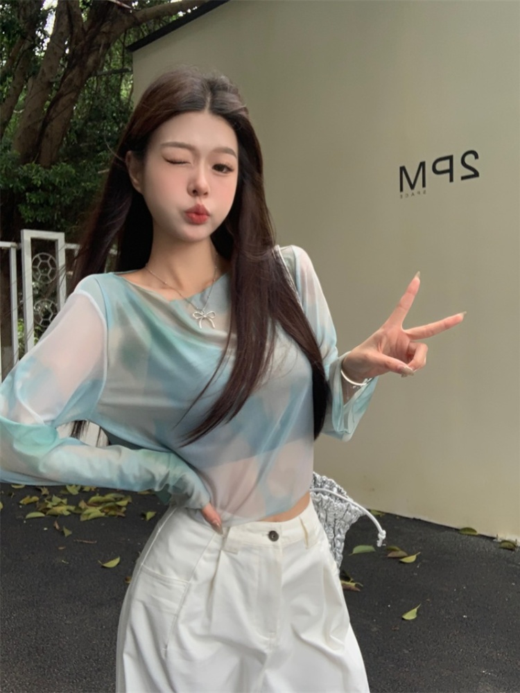 Slim thin short tops American style retro tie dye T-shirt