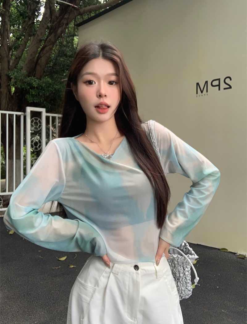 Slim thin short tops American style retro tie dye T-shirt