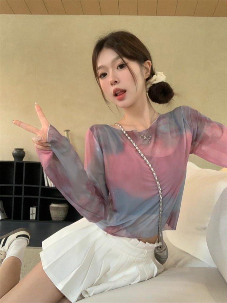 Slim thin short tops American style retro tie dye T-shirt