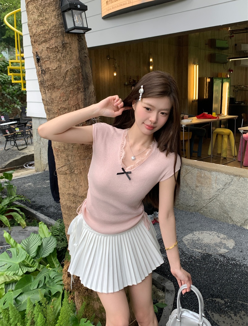Enticement splice bottoming tops slim short sleeve T-shirt