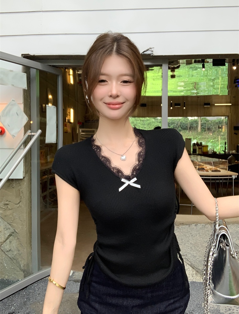 Enticement splice bottoming tops slim short sleeve T-shirt
