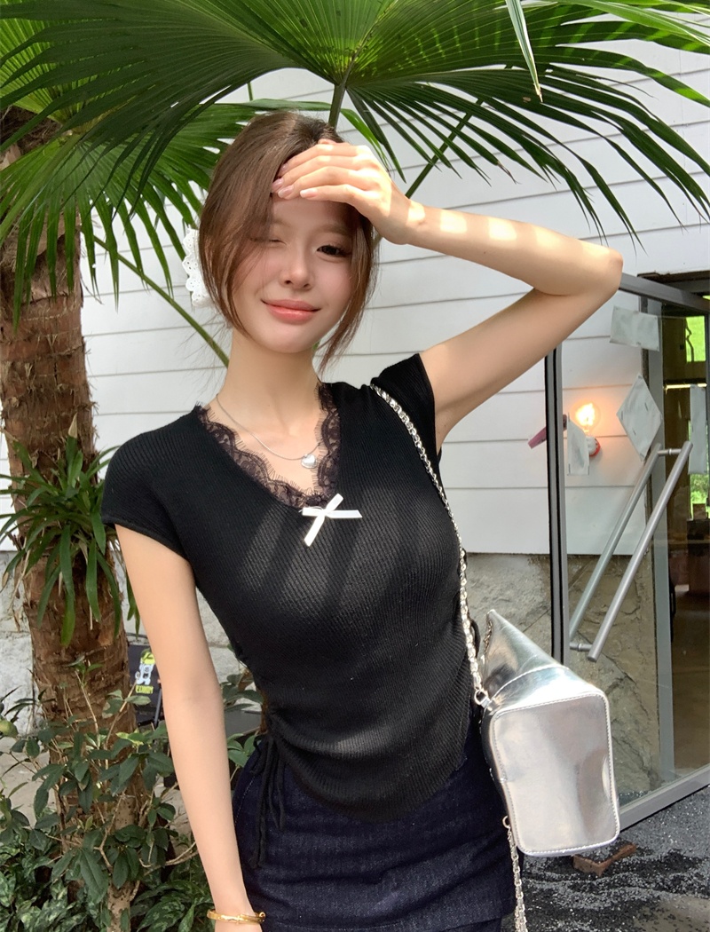 Enticement splice bottoming tops slim short sleeve T-shirt